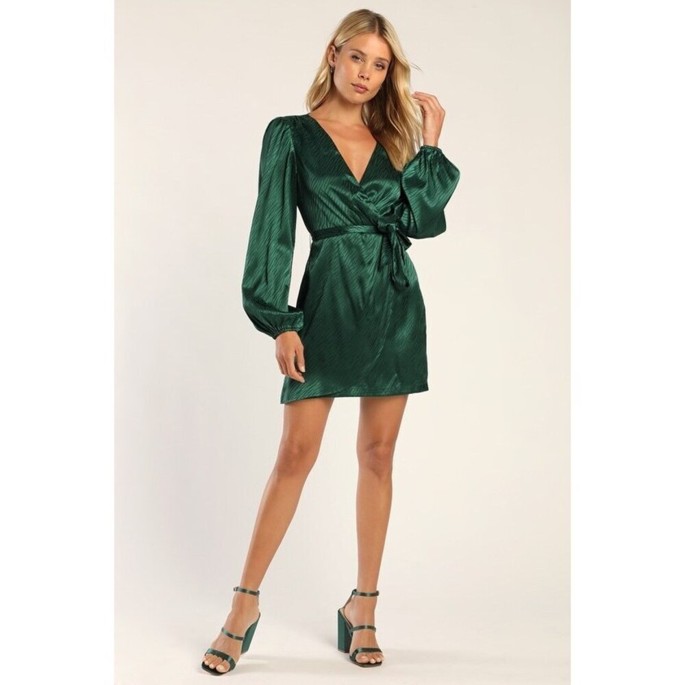 Lulus Wild For Love Emerald Green Zebra Print Faux Wrap Mini Dress - Size M